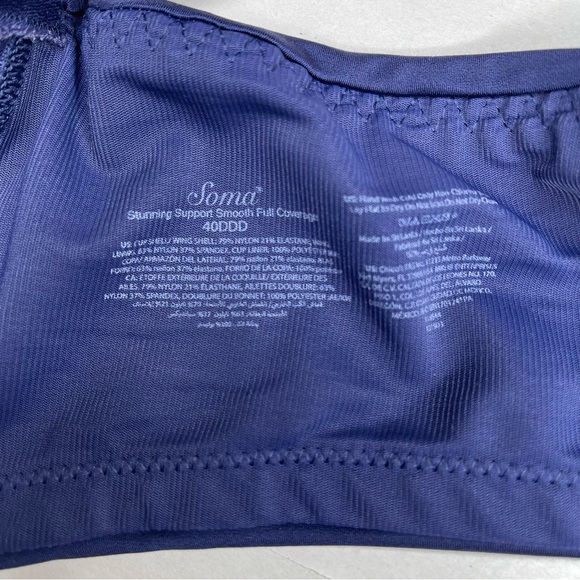 Soma Smooth Full Cover Stunning Support Bra in Navy Size 40DDD - Picture 6 of 6
